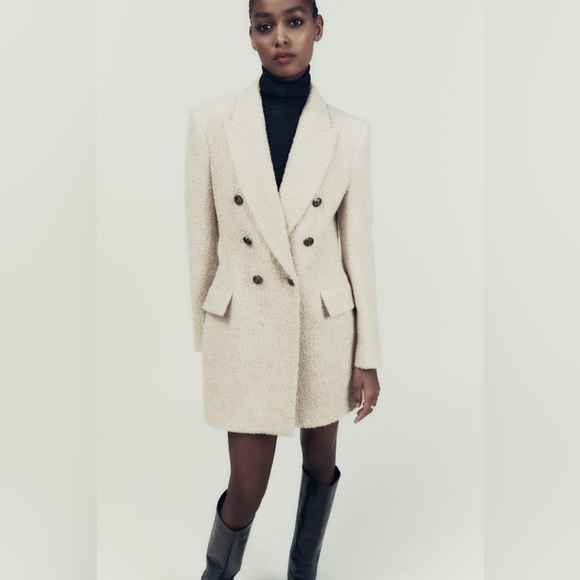 Zara Longline Wool Blend Bouclé Blazer - Picture 9 of 17